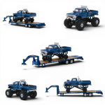 Lot57Supplies Diecast Shop Greenlight 1:64 Bigfoot #1 1974 Ford F-250 monster truck with gooseneck trailer and tires.