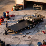 Lot57Supplies Diecast Shop 1:64 scale black diecast metal open car trailer with removable ramps and rubber tires
