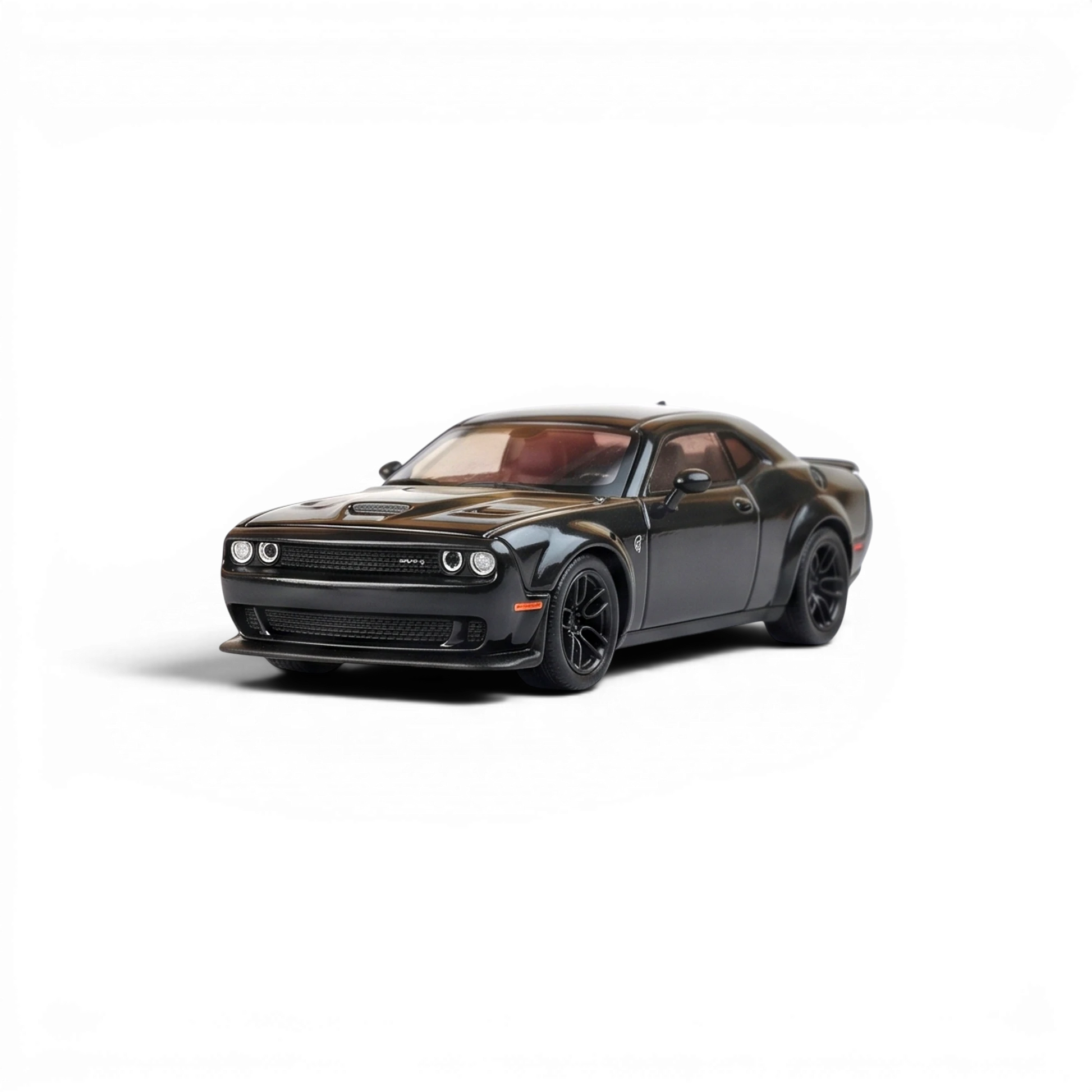Lot57Supplies Diecast Shop Stance Hunters Dodge Challenger SRT Hellcat diecast model car in pitch black, 1:64 scale.