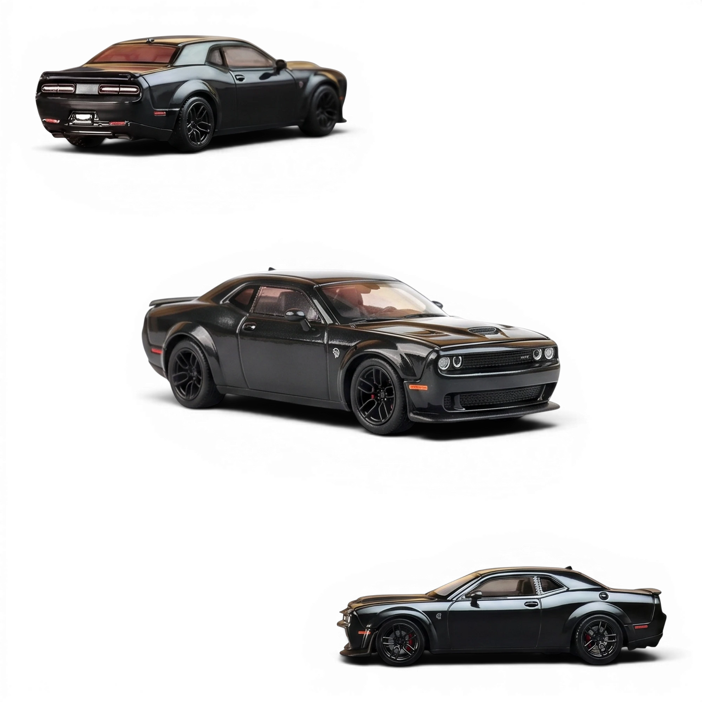 Lot57Supplies Diecast Shop Stance Hunters 1:64 scale pitch black Dodge Challenger SRT Hellcat diecast model car