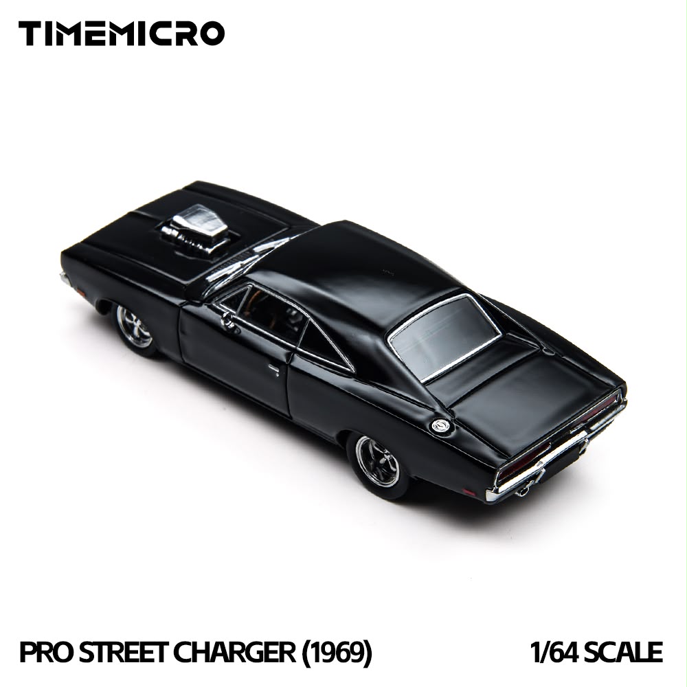Lot57Supplies Diecast Shop 1:64 scale black 1969 Dodge Pro Street Charger diecast model car, rear three-quarter view