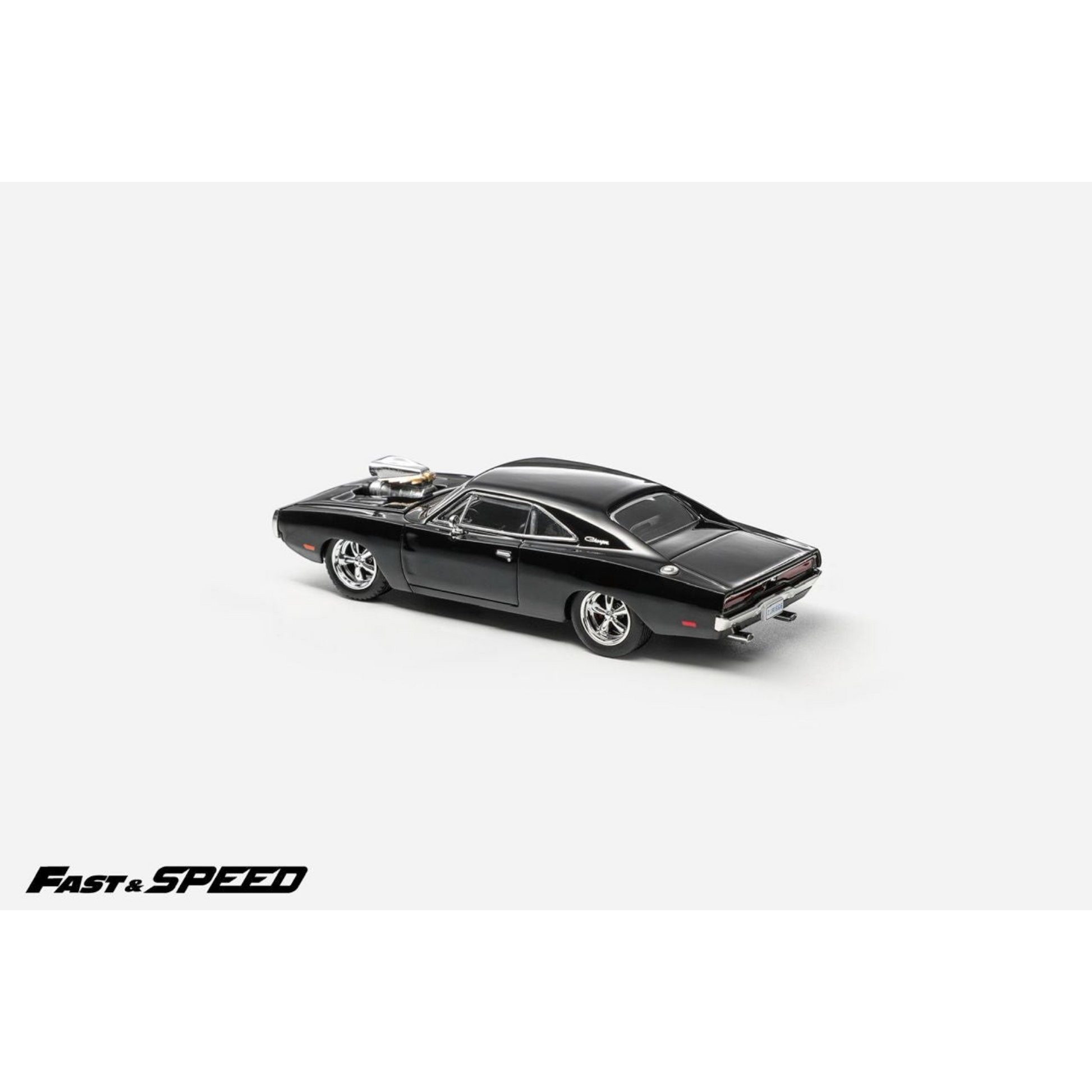 Lot57Supplies Diecast Shop Fast Speed 1:64 scale black Dodge Charger R/T diecast model with engine detail