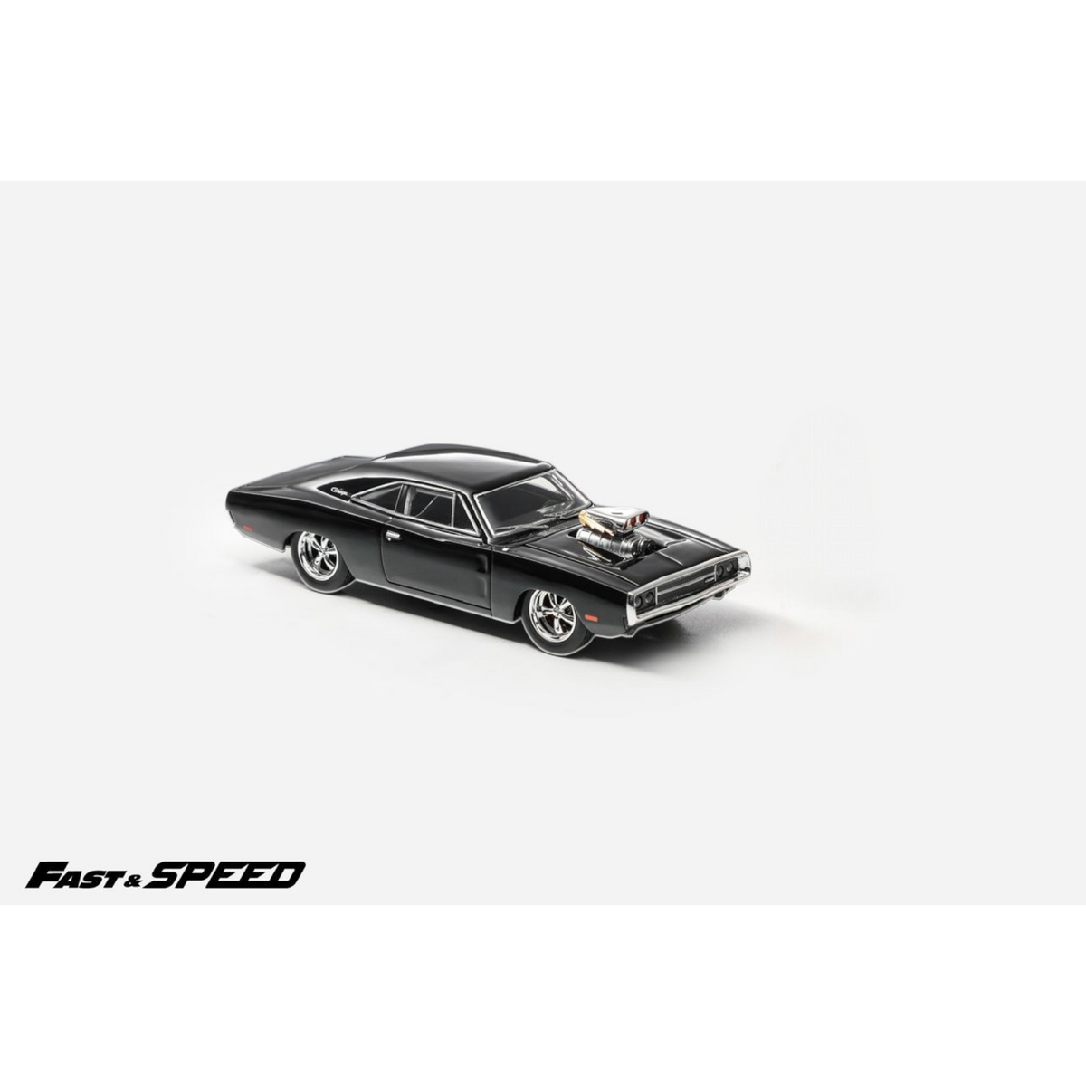 Lot57Supplies Diecast Shop 1:64 scale black Fast Speed Dodge Charger R/T diecast car with exposed engine detail