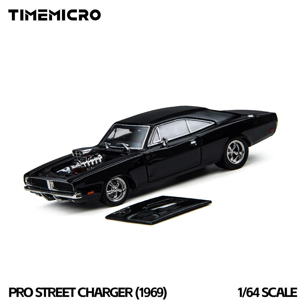Lot57Supplies Diecast Shop 1:64 scale black 1969 Dodge Pro Street Charger diecast model with exposed engine detail