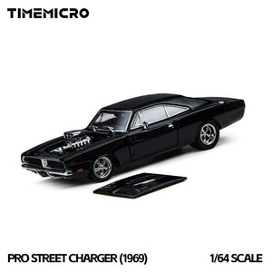 Lot57Supplies Diecast Shop 1:64 scale black 1969 Dodge Pro Street Charger diecast model with exposed engine detail