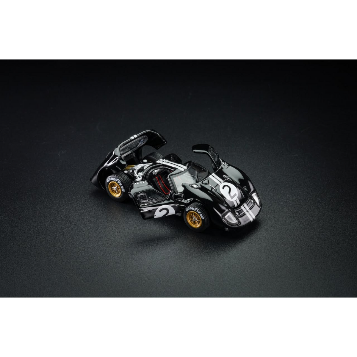 Lot57Supplies Diecast Shop G&KH Ford GT40 Mk II #2 diecast model car in black with open doors and engine bay