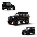 Lot57Supplies Diecast Shop black alloy Jeep Wrangler Rubicon 1:64 scale model with roof rack and off-road tires.