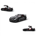 Lot57Supplies Diecast Shop black 1:64 scale Mercedes-Benz SLS AMG BS model car with red interior and gullwing doors.