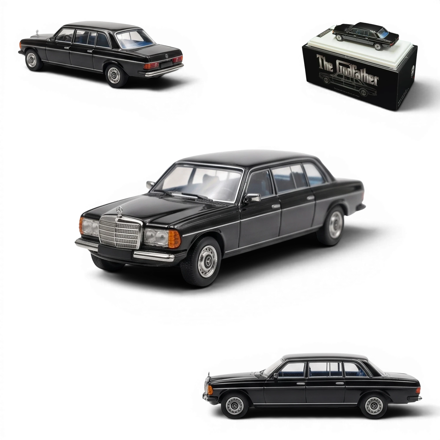Lot57Supplies Diecast Shop 1:64 scale black Mercedes-Benz W123 Limo 240D diecast model car from The Godfather