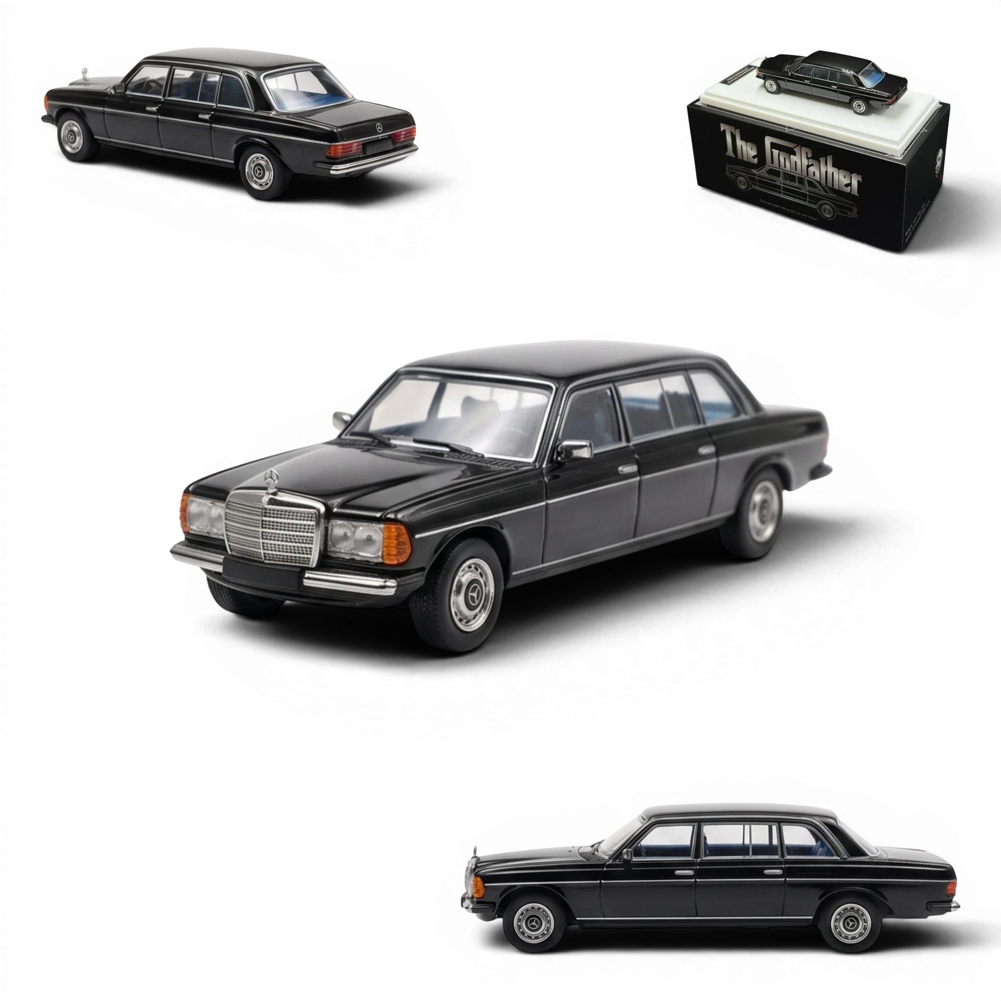Lot57Supplies Diecast Shop 1:64 scale black Mercedes-Benz W123 Limo 240D diecast model car from The Godfather