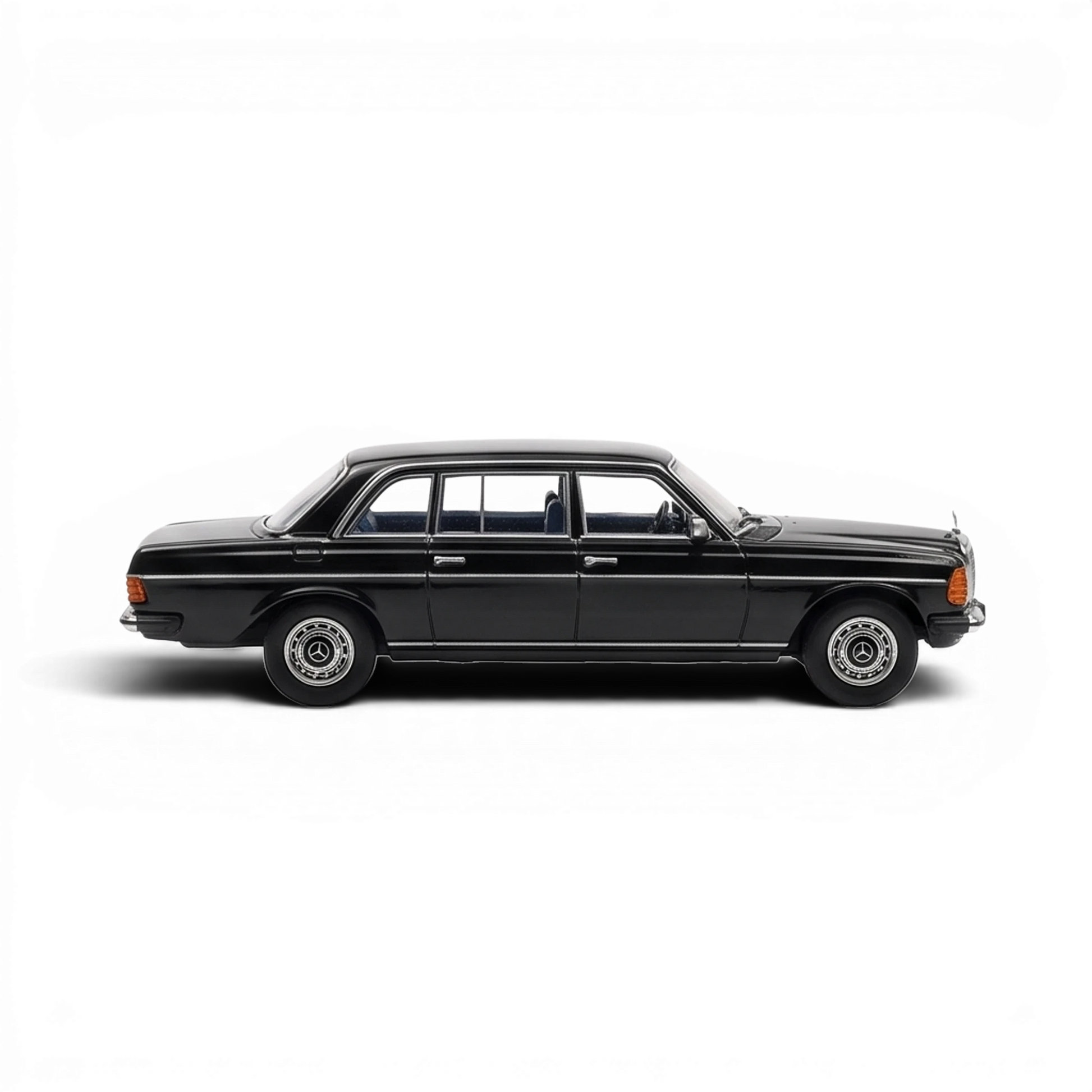 Lot57Supplies Diecast Shop 1:64 scale black Mercedes-Benz W123 240D limousine diecast model side view
