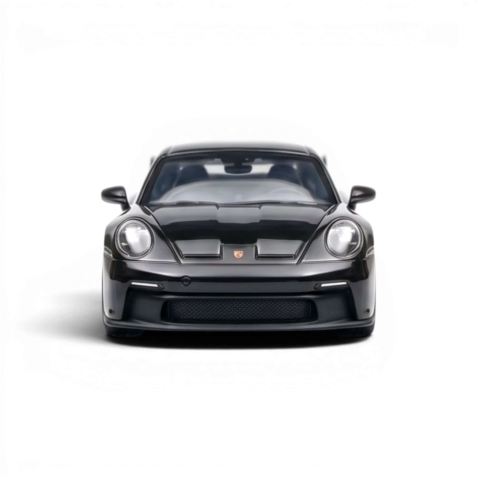 Lot57Supplies Diecast Shop black 1:64 scale resin Porsche 911 GT3 model with detailed headlights and grille.
