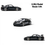 Lot57Supplies Diecast Shop black resin 1:64 scale ZJWJ Porsche 911 GT3 model with silver wheels and yellow brake calipers.