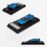 Lot57Supplies Diecast Shop DeepMaker 1:64 scale blue Lamborghini Countach 5000S resin model on a wooden display base