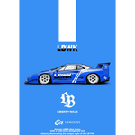 Lot57Supplies Diecast Shop Elowen Art 1:64 scale blue Ferrari F40 LBWK diecast model with wide-body slammed stance