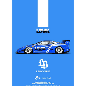 Lot57Supplies Diecast Shop Elowen Art 1:64 scale blue Ferrari F40 LBWK diecast model with wide-body slammed stance