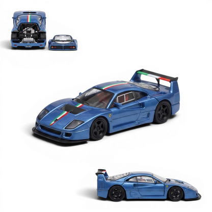 Lot57Supplies Diecast Shop 1:64 scale blue Ferrari F40 LM diecast model car with Italian stripe and removable tail