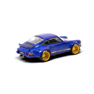 Lot57Supplies Diecast Shop 1:64 scale blue Porsche RWB Backdate diecast model car with gold wheels