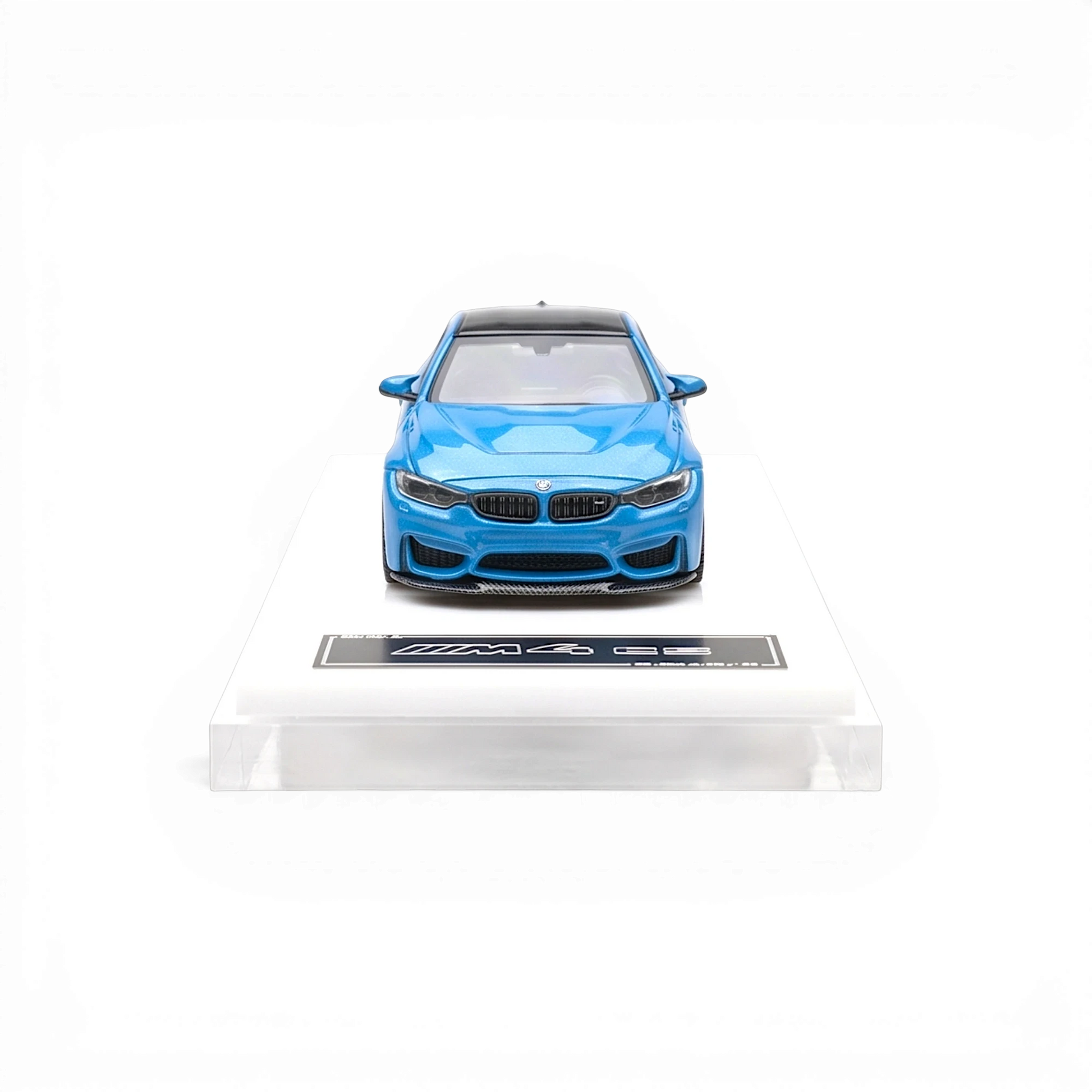 HH Model BMW F82 M4 CS in Yas Marina Blue 1:64 scale diecast car on display stand from Lot57Supplies Diecast Shop