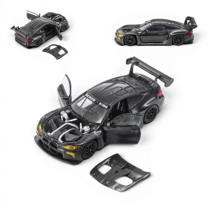 Lot57Supplies Diecast Shop 1:64 scale Demon King Auto BMW M4 GT3 diecast model car in black carbon fiber livery.
