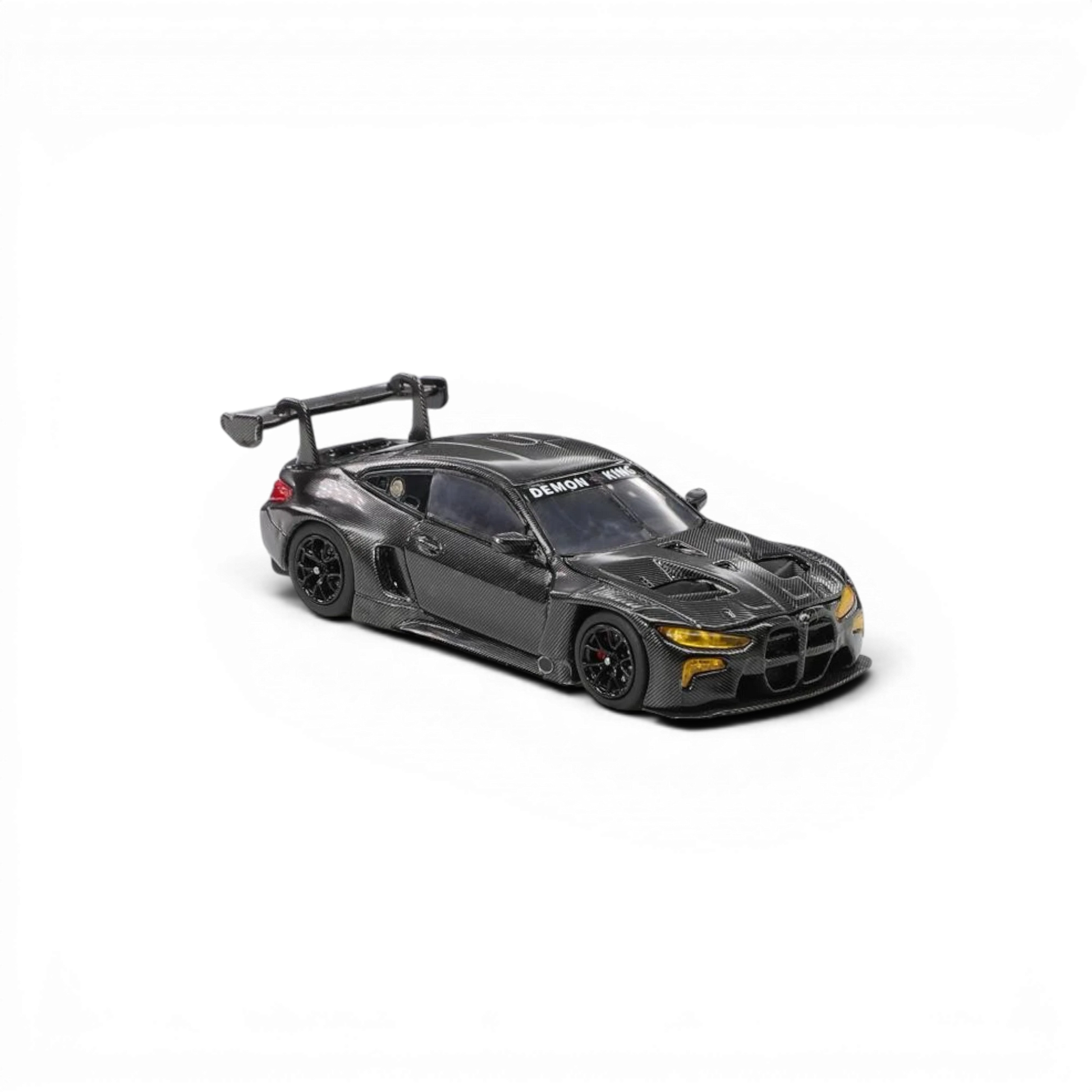 Lot57Supplies Diecast Shop 1:64 scale Demon King Auto BMW M4 GT3 diecast model car with black carbon fiber livery.