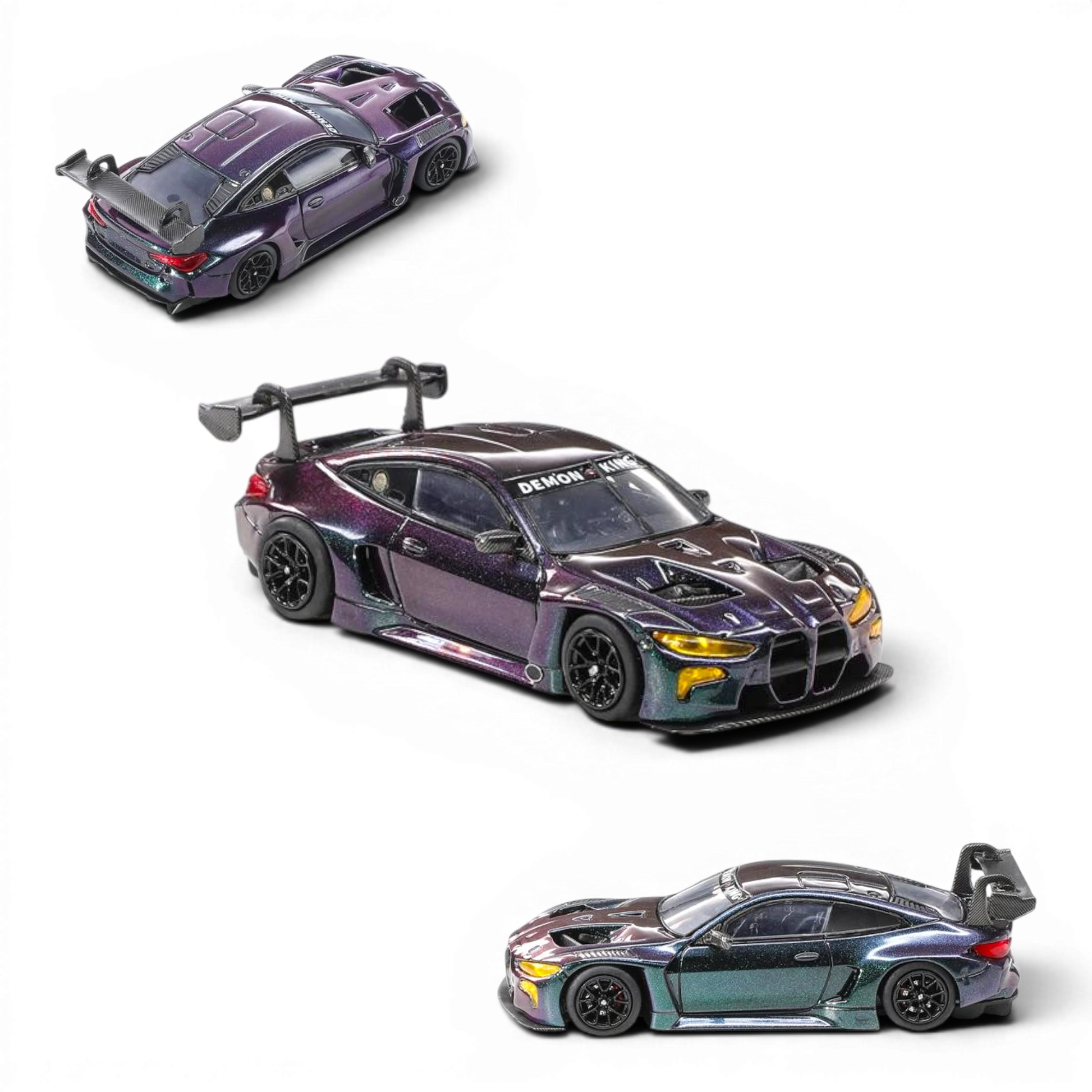 Lot57Supplies Diecast Shop 1:64 scale Demon King Auto BMW M4 GT3 diecast model car with a chameleon color-shift finish.