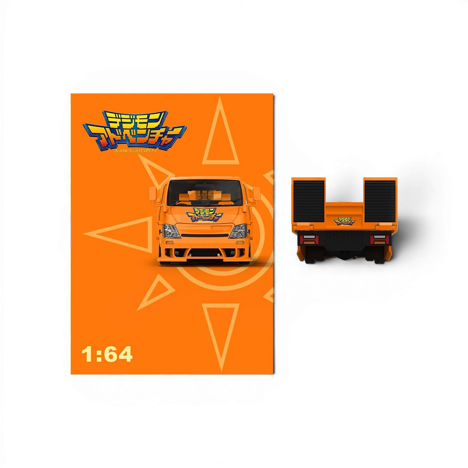 Lot57Supplies Diecast Shop CC H300 Digimon flatbed transport trailer in 1:64 scale with orange diecast finish