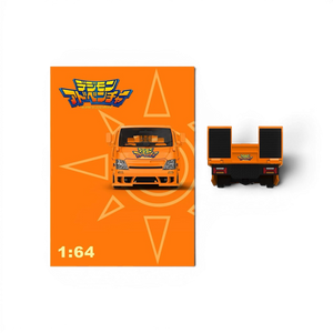 Lot57Supplies Diecast Shop CC H300 Digimon flatbed transport trailer in 1:64 scale with orange diecast finish