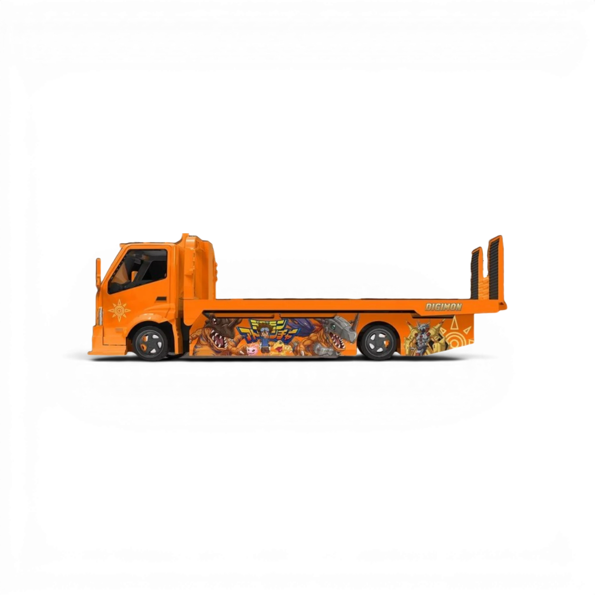 Lot57Supplies Diecast Shop CC H300 Digimon flatbed transport trailer in 1:64 scale with orange diecast body