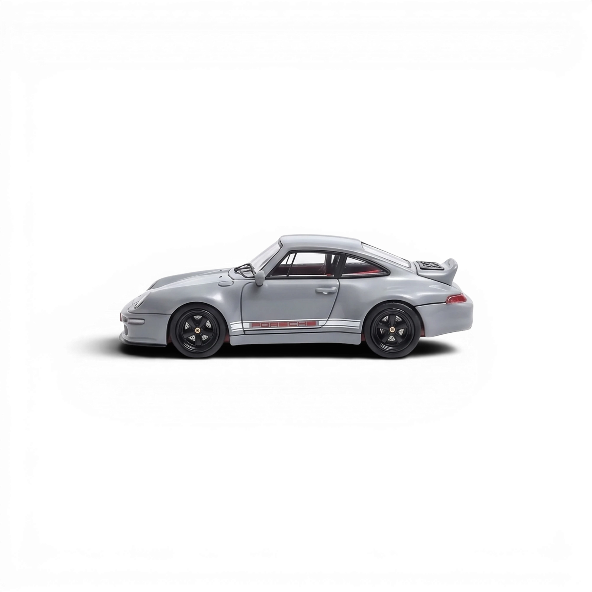 Lot57Supplies Diecast Shop Flame Model 1:64 scale cement gray Porsche 911 Gunther Werks 400R resin model car side view