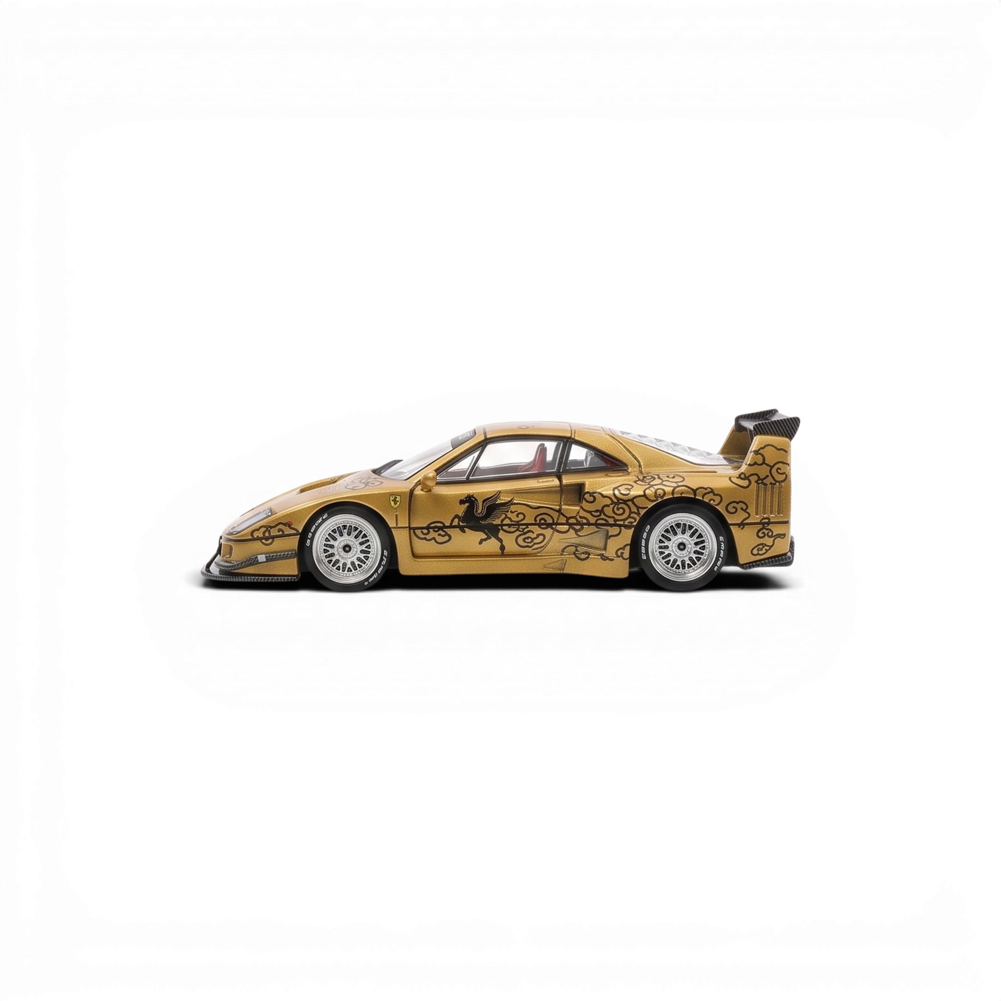 Lot57Supplies Diecast Shop Demon King Auto F40 diecast car in champagne gold with gull wing doors and dragon graphics