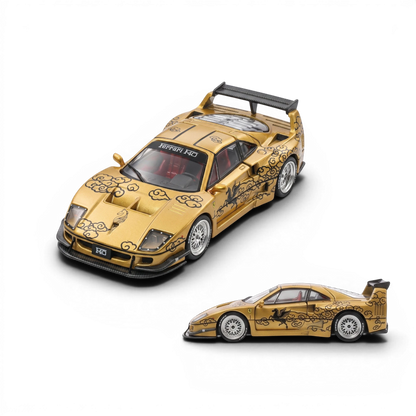 Lot57Supplies Diecast Shop 1:64 scale Demon King Auto F40 diecast car in champagne gold with black cloud motifs