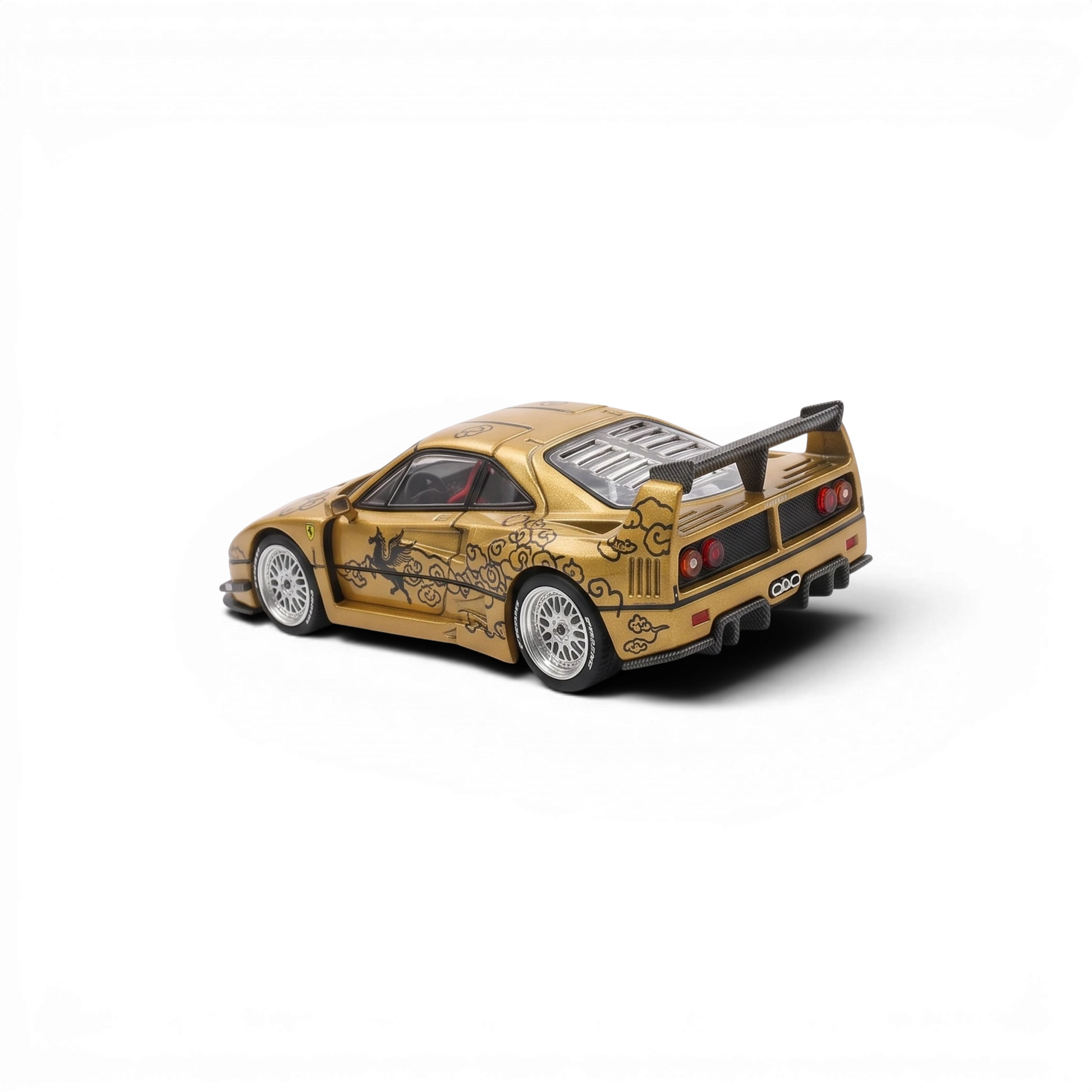 Lot57Supplies Diecast Shop Demon King Auto F40 diecast model car in champagne gold with black cloud graphics