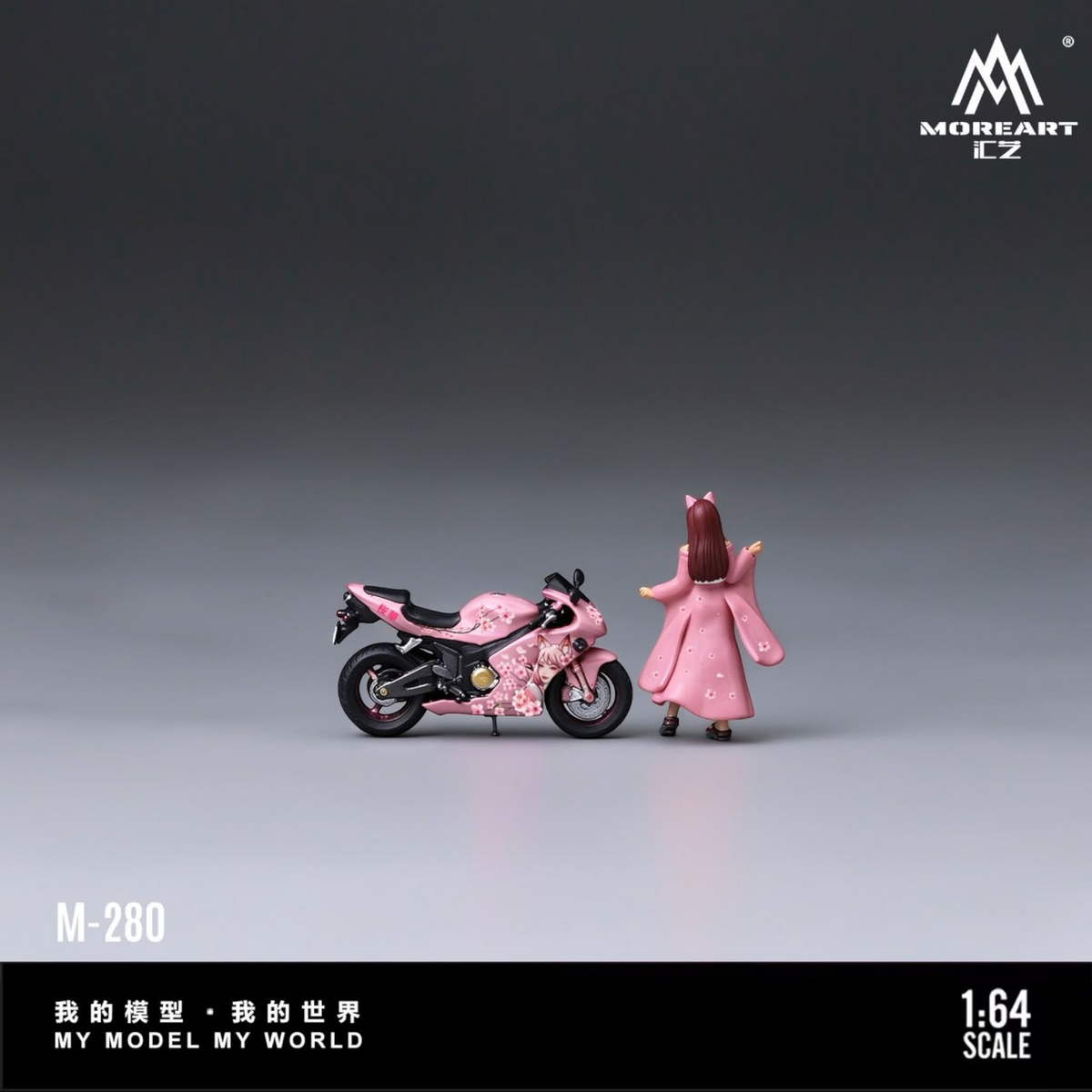Lot57Supplies Diecast Shop MoreArt 1:64 scale resin motorcycle and rider figure set with cherry blossom livery