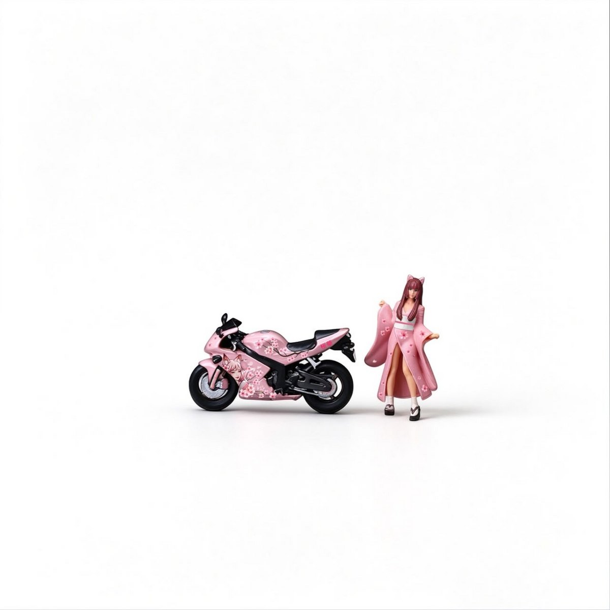 Lot57Supplies Diecast Shop MoreArt 1:64 scale resin motorcycle and female rider figure with cherry blossom livery