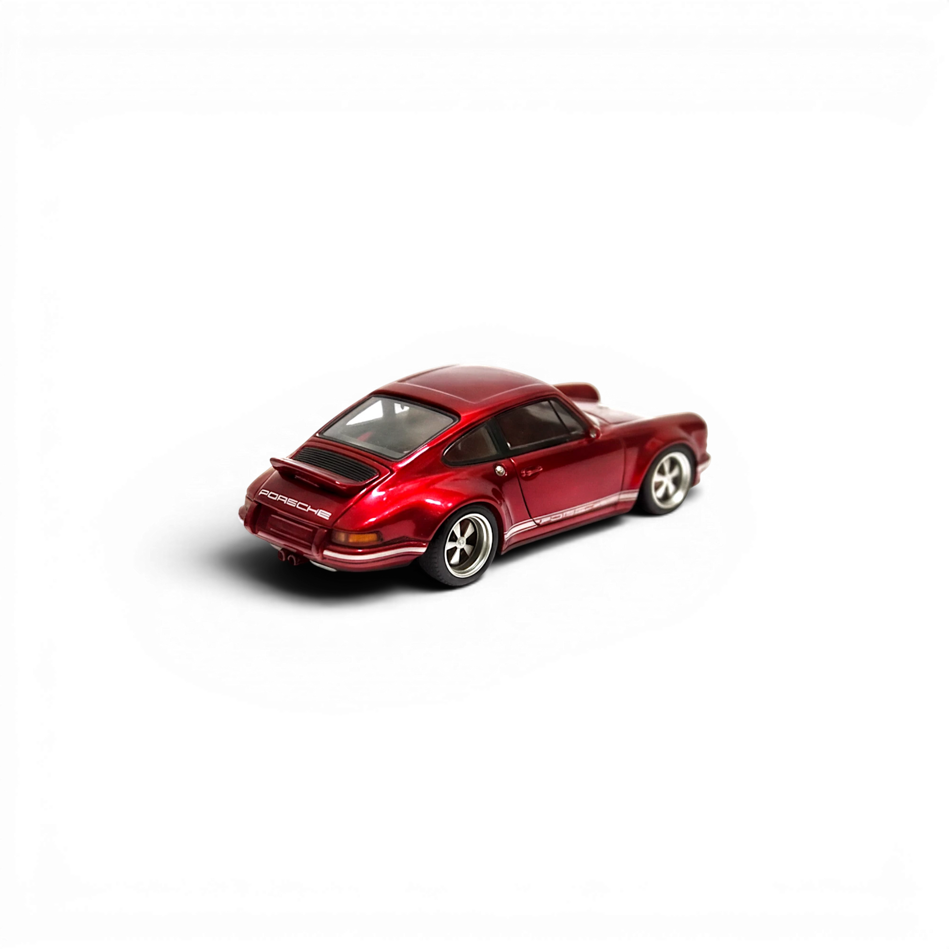 Lot57Supplies Diecast Shop Cherry Red 1:64 scale DeepMaker Singer DLS resin model car with silver trim and spoiler.