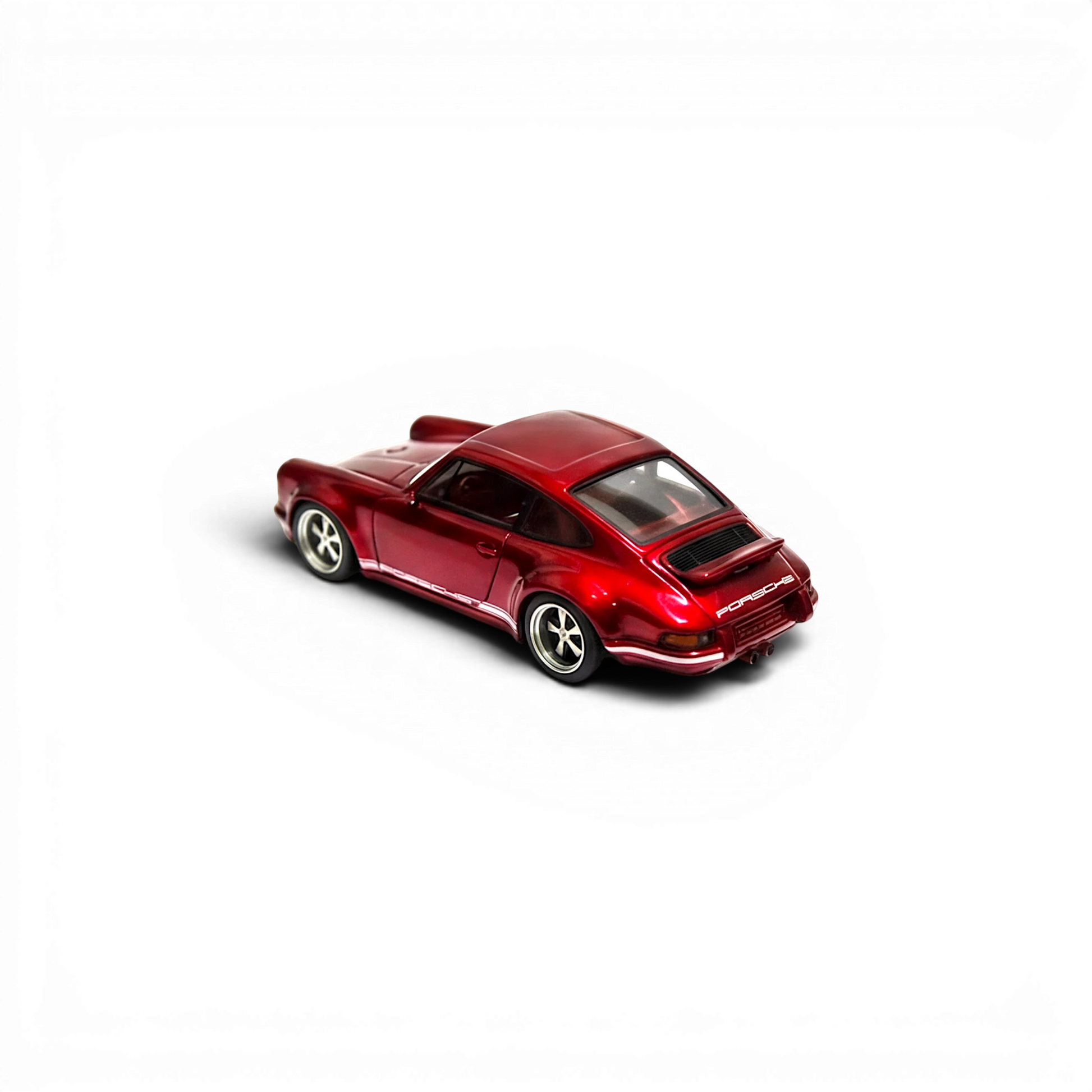 Lot57Supplies Diecast Shop Cherry Red 1:64 scale resin model of a Singer DLS Porsche with chrome accents.