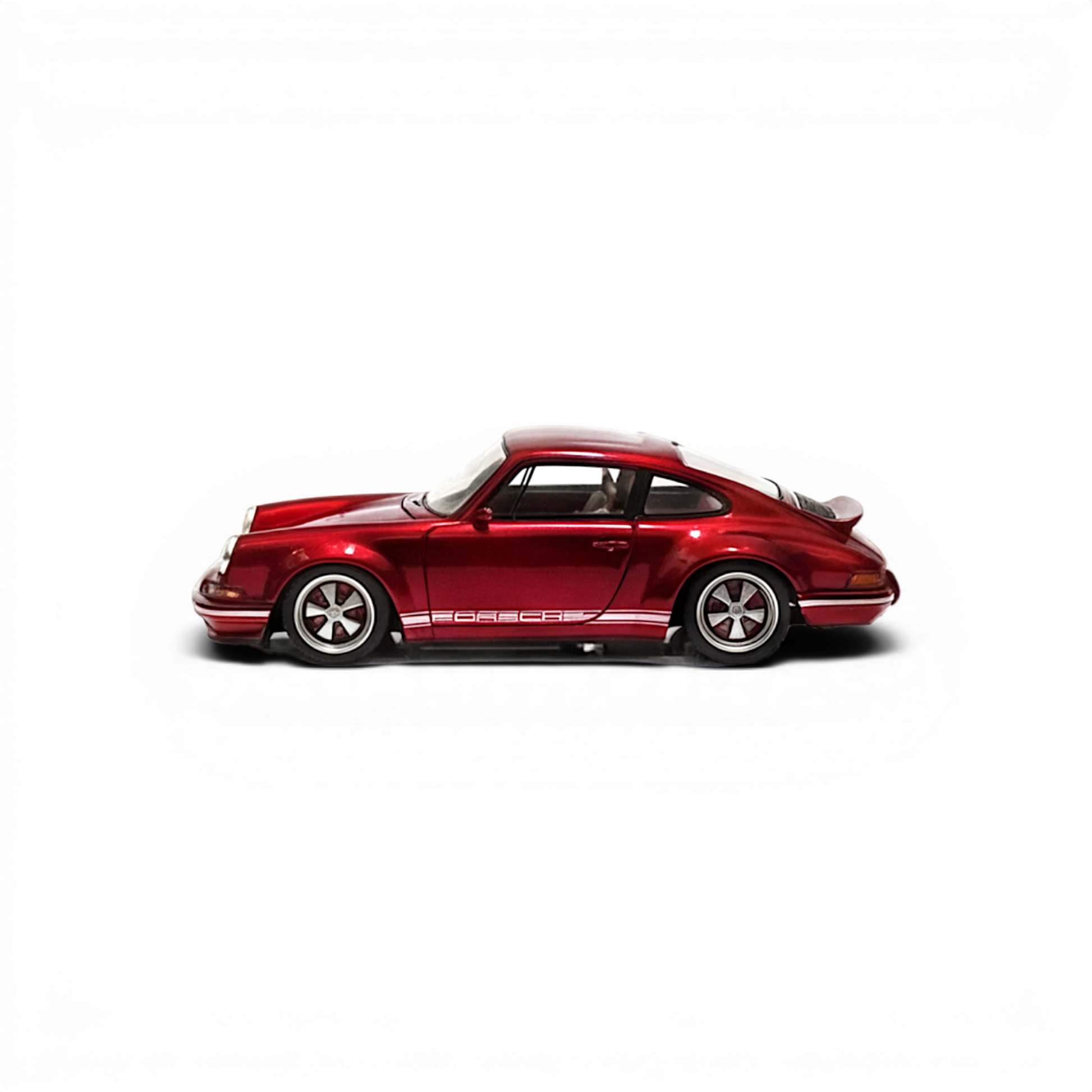 Lot57Supplies Diecast Shop Cherry Red 1:64 scale DeepMaker Singer DLS resin model car with white side stripe and spoiler.