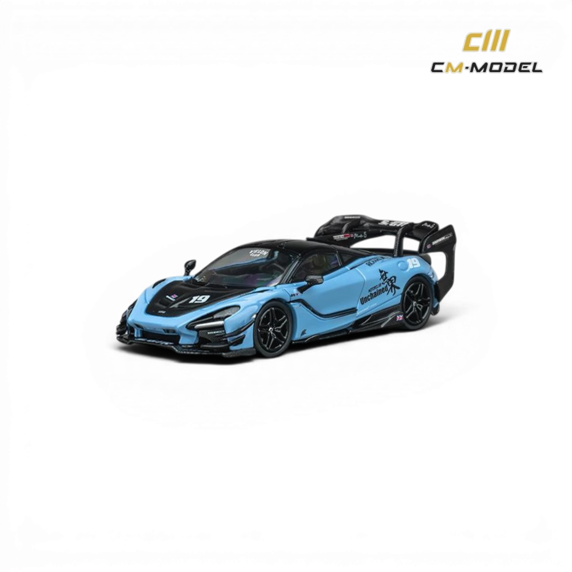 Lot57Supplies Diecast Shop CM Model Darwin 720Se²GT 1:64 scale diecast alloy model in Unchained Blue with racing decals and large rear wing.