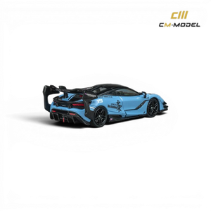 Lot57Supplies Diecast Shop CM Model Darwin 720Se²GT 1:64 scale diecast alloy model in Unchained Blue with racing decals and large rear wing.
