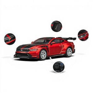 Lot57Supplies Diecast Shop CM Model Ford Mustang GTD 1:64 scale diecast model in Flame Red with black racing stripes and GTD badging.