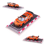 Lot57Supplies Diecast Shop 1:64 scale metallic flame orange Corvette C8 ZR1 diecast model with rubber tires and silky bearing wheels.
