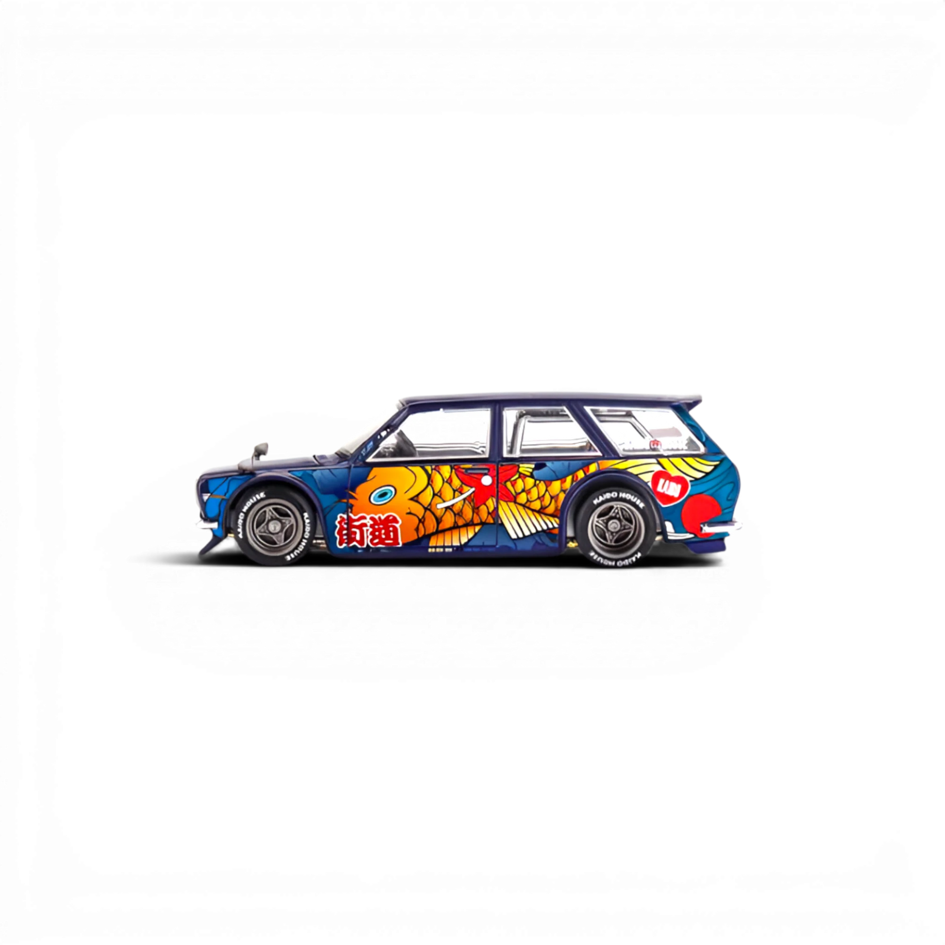 Lot57Supplies Diecast Shop Mini GT x Kaido House Datsun 510 Wagon Koi V1 diecast car with blue koi fish art