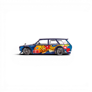 Lot57Supplies Diecast Shop Mini GT x Kaido House Datsun 510 Wagon Koi V1 diecast car with blue koi fish art