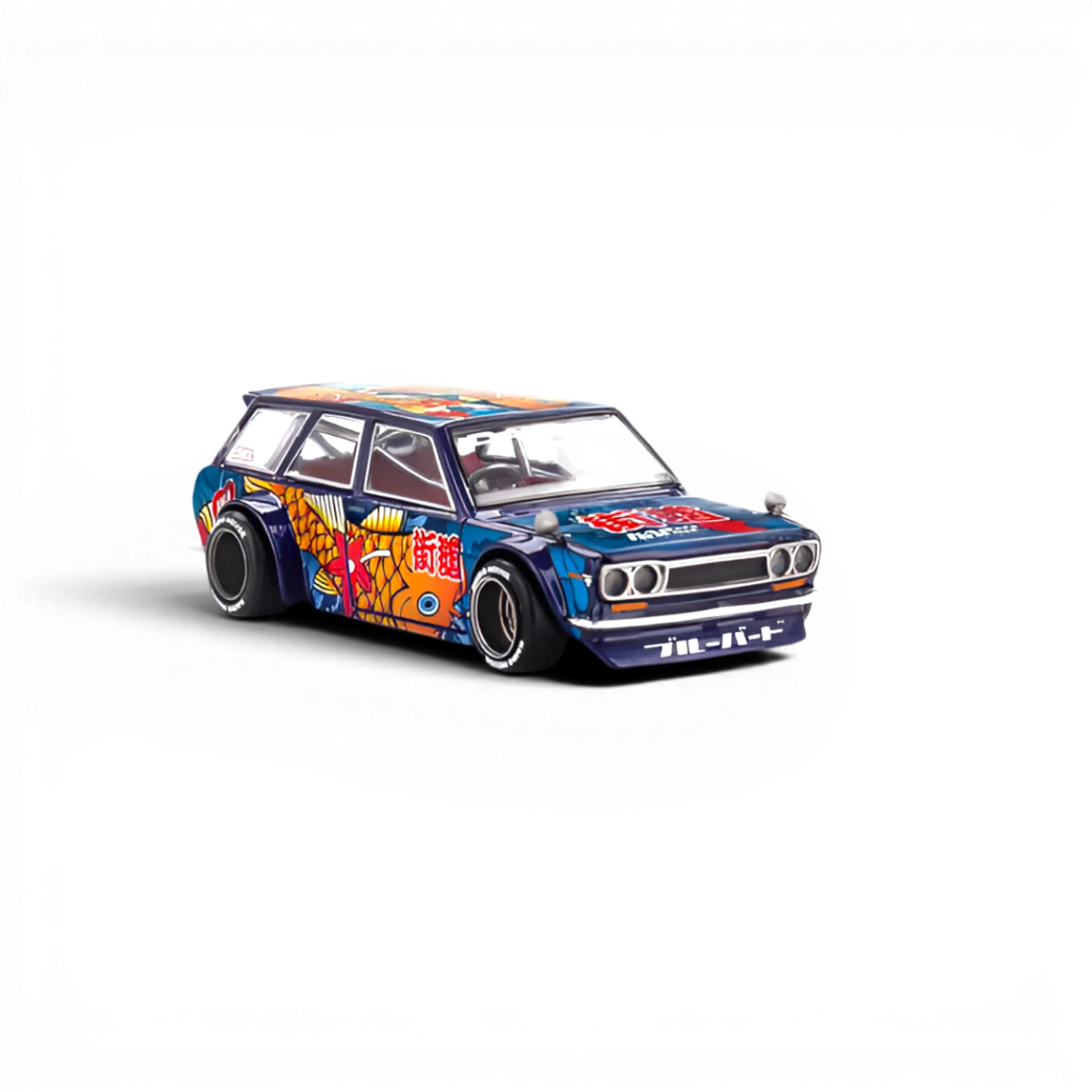 Lot57Supplies Diecast Shop Mini GT x Kaido House Datsun 510 Wagon Koi V1 diecast model car with blue koi fish art