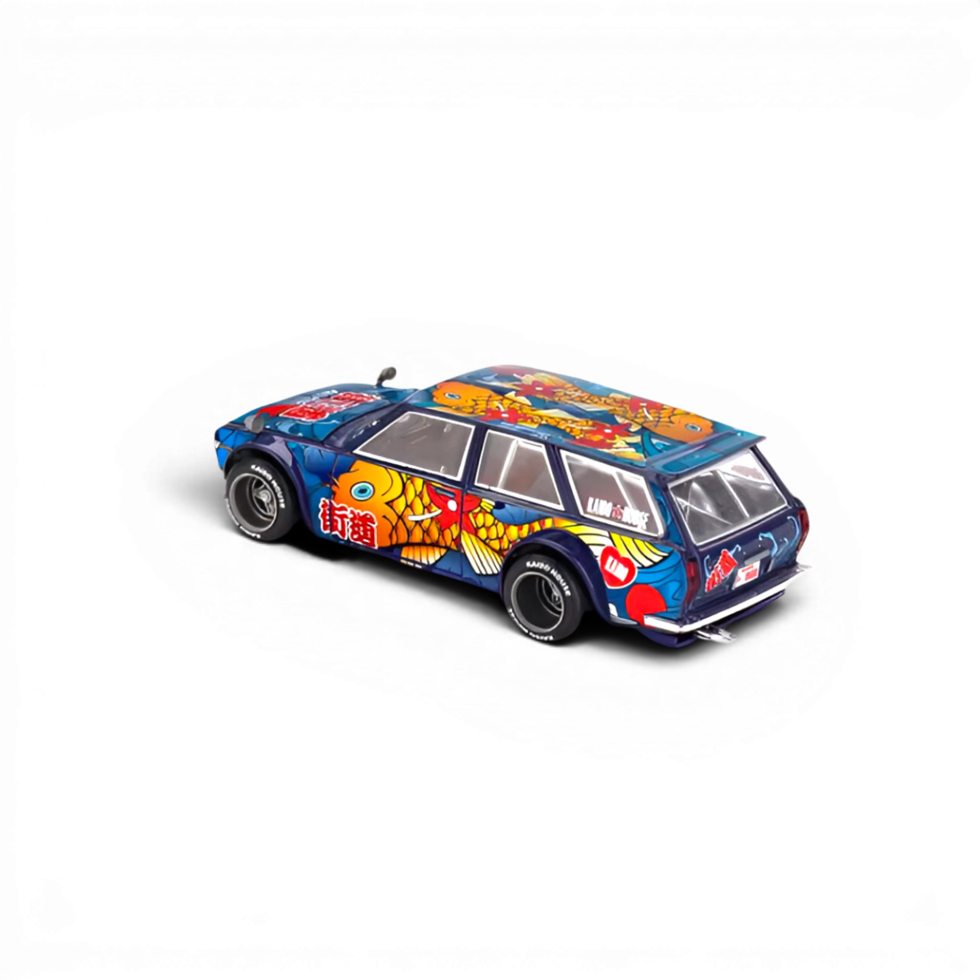 Lot57Supplies Diecast Shop Mini GT x Kaido House Datsun 510 Wagon Koi V1 diecast car with blue koi fish art