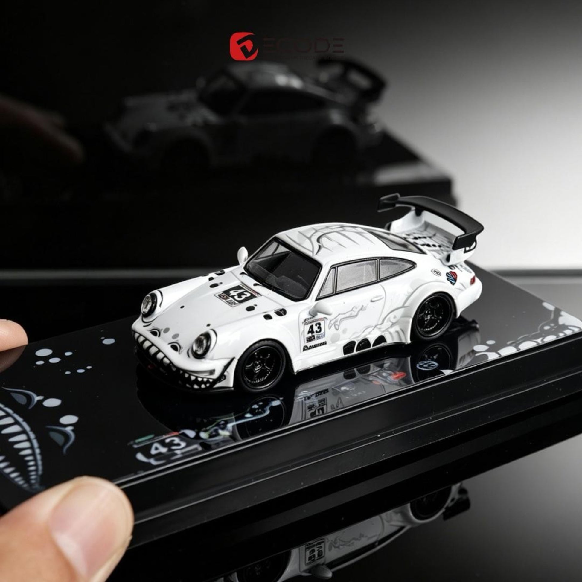 Lot57Supplies Diecast Shop Decode RWB 964 White Dragon 1:64 scale diecast model car with custom graphic livery