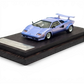 Lot57Supplies Diecast Shop DeepMaker Countach 5000S resin model car in Alba Blue on a dark wooden display base.