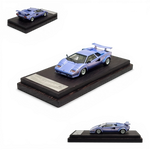Lot57Supplies Diecast Shop DeepMaker Countach 5000S resin model car in Alba Blue on a wooden display base, 1:64 scale.