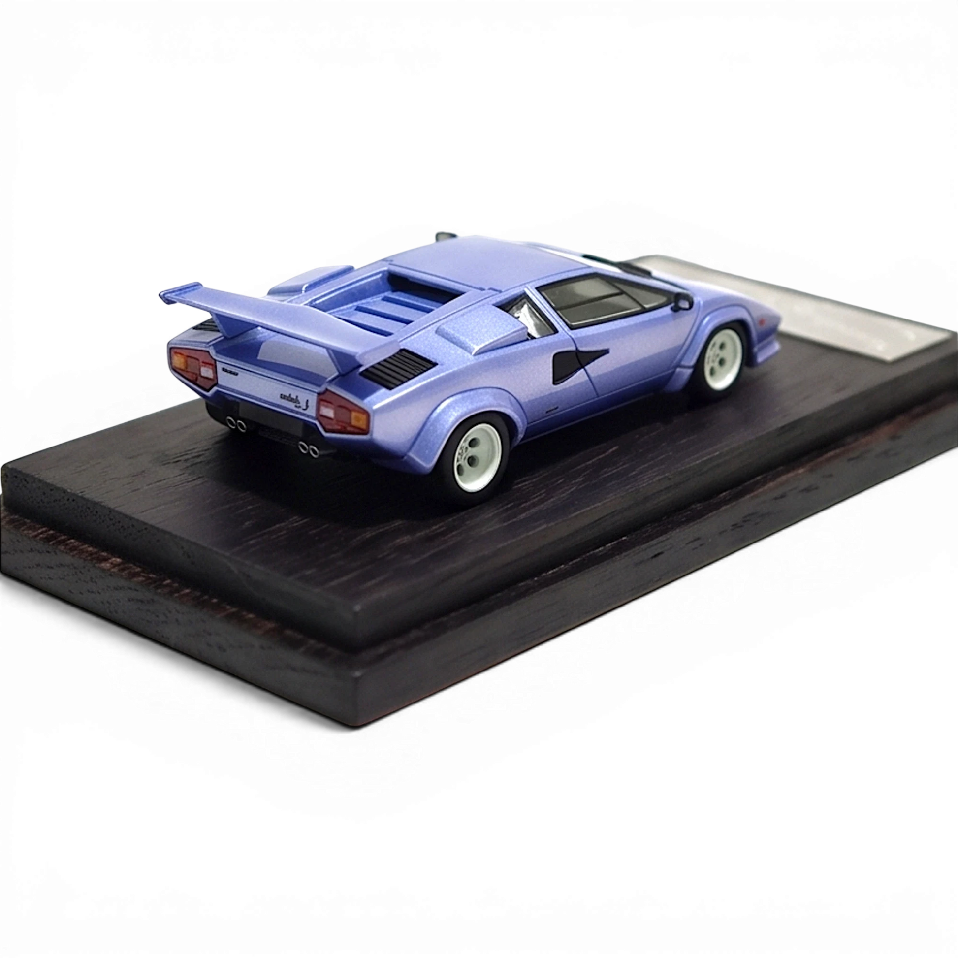 Lot57Supplies Diecast Shop DeepMaker Countach 5000S resin model car in Alba Blue on a wooden display base